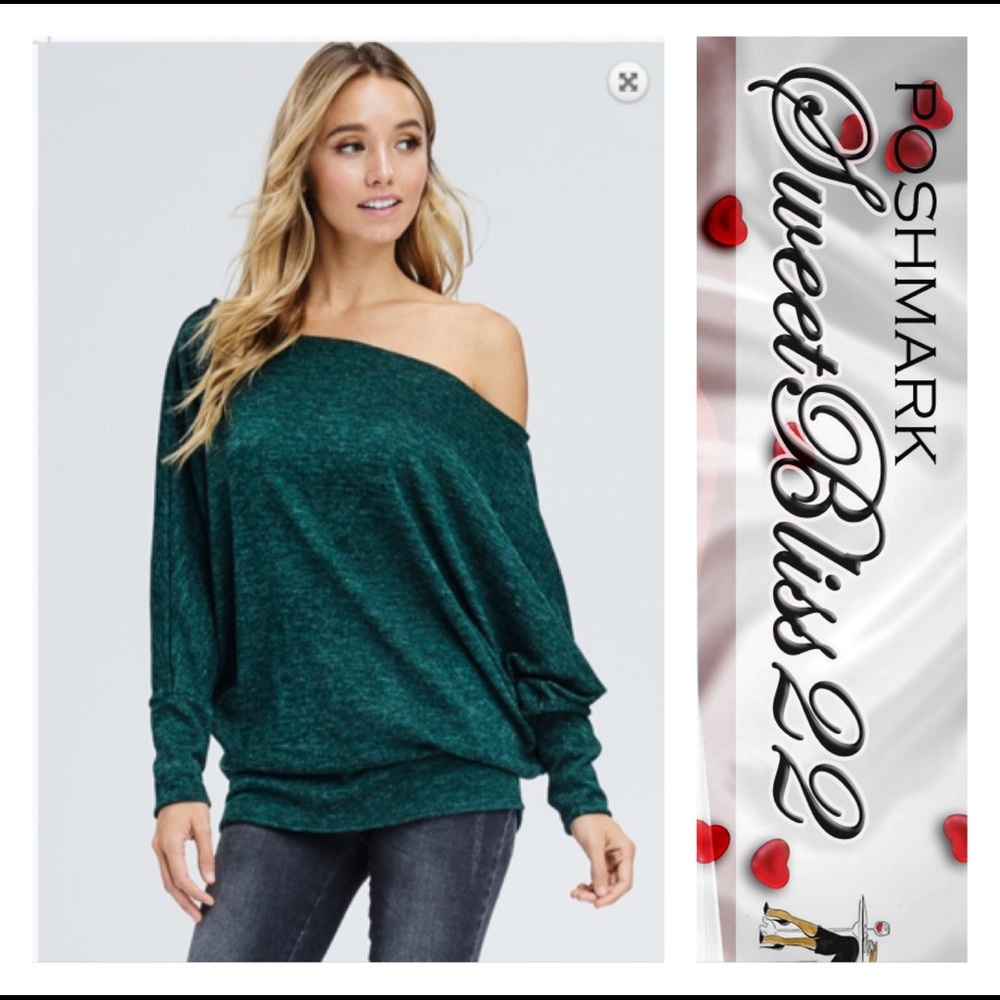 💥Hunter Green Off The Shoulder Top💥 - Picture 1 of 3
